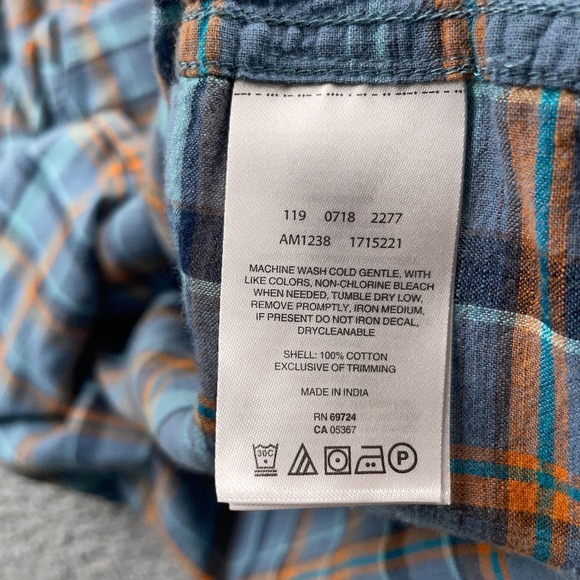 Columbia Shirt Mens Large Blue Orange Plaid Short Sleeve Button Up Regular Fit - Picture 8 of 9